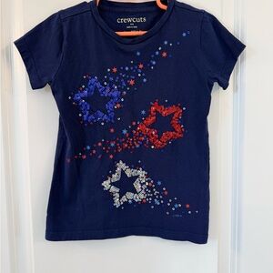 crewcuts Kids Navy Star Sequin Tee - Red, Blue & White Stars (XS-4/5)